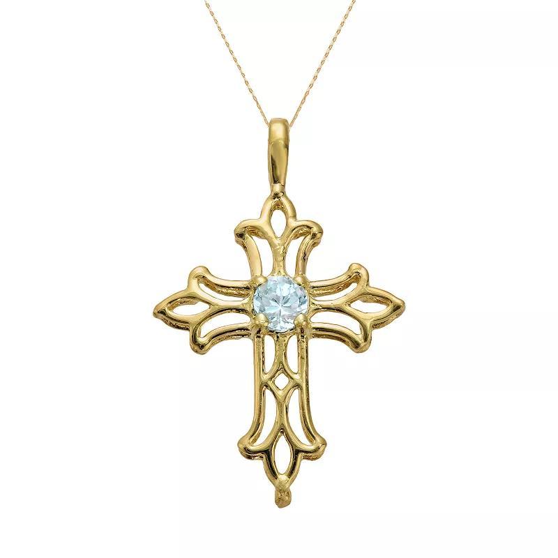 Gemminded 10k Gold White Topaz Filigree Cross Pendant, Women's, Size: 18" Product Image
