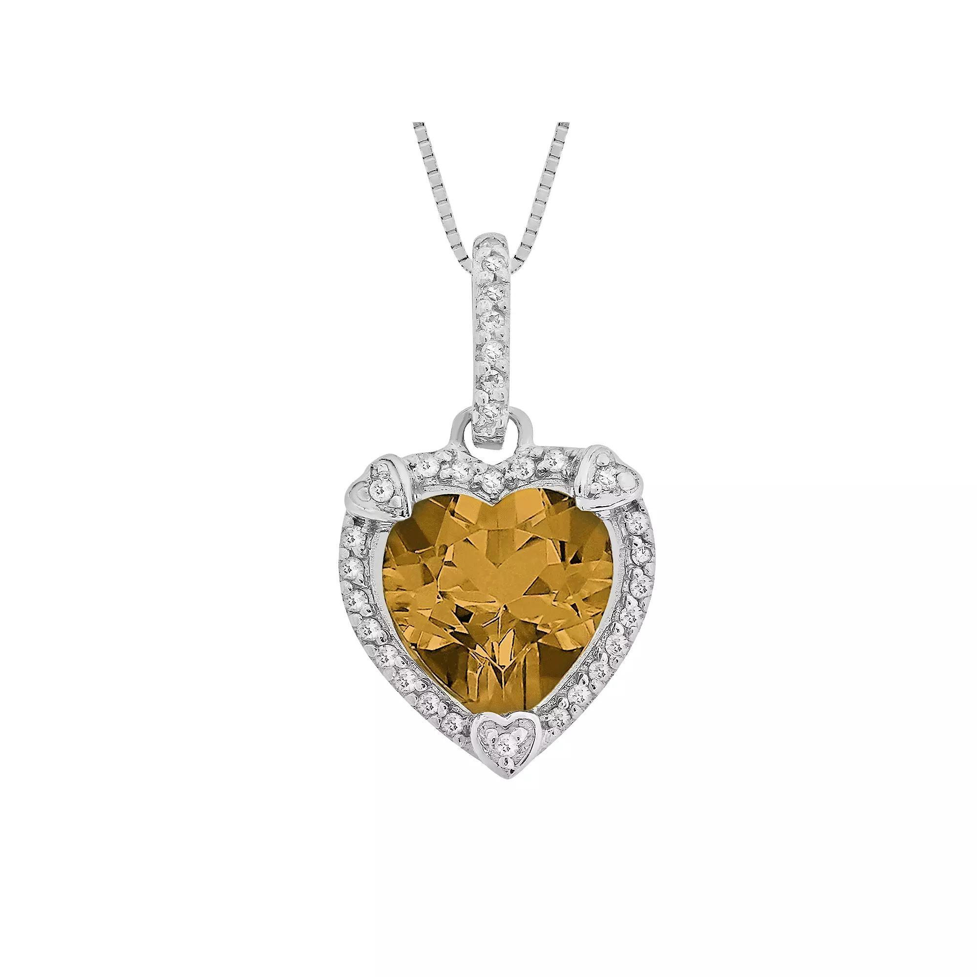 Gemminded Sterling Silver Citrine and Diamond Accent Heart Frame Pendant, Women's, Size: 18" Product Image