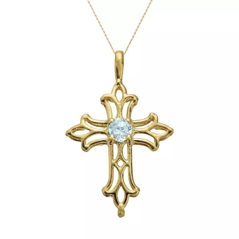 Gemminded 10k Gold White Topaz Filigree Cross Pendant, Women's, Size: 18" Product Image