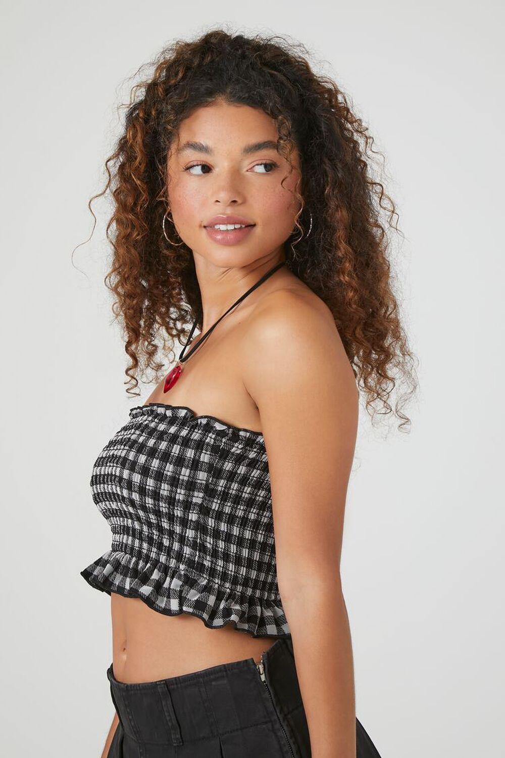 Gingham Plaid Ruffle Cropped Tube Top | Forever 21 Product Image