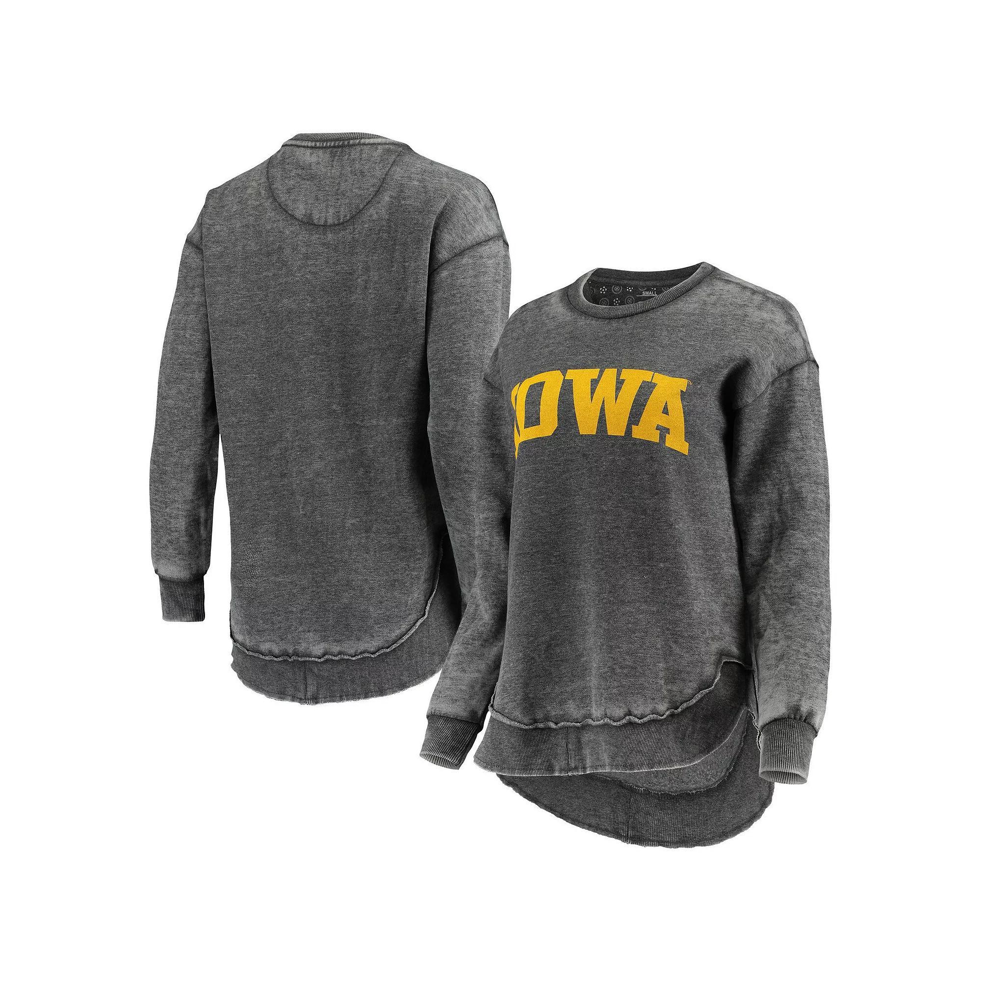 Women's Pressbox Black Iowa Hawkeyes Vintage Wash Pullover Sweatshirt, Size: XL Product Image