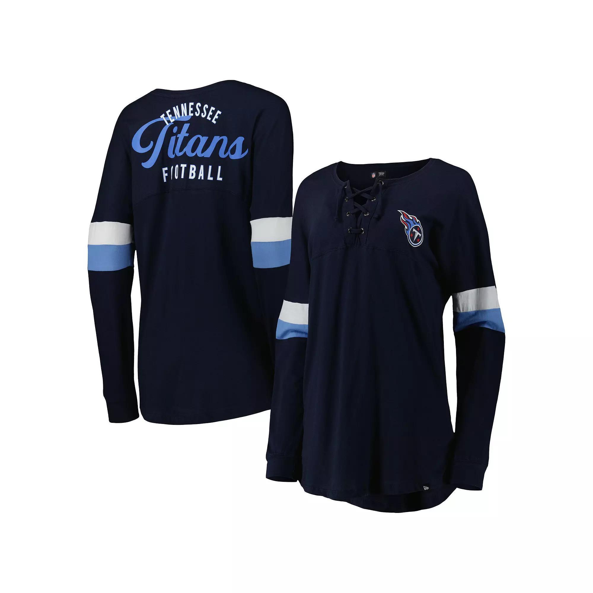 Women's New Era  Navy Tennessee Titans Athletic Varsity Lightweight Lace-Up Long Sleeve T-Shirt, Size: Medium, Blue Product Image