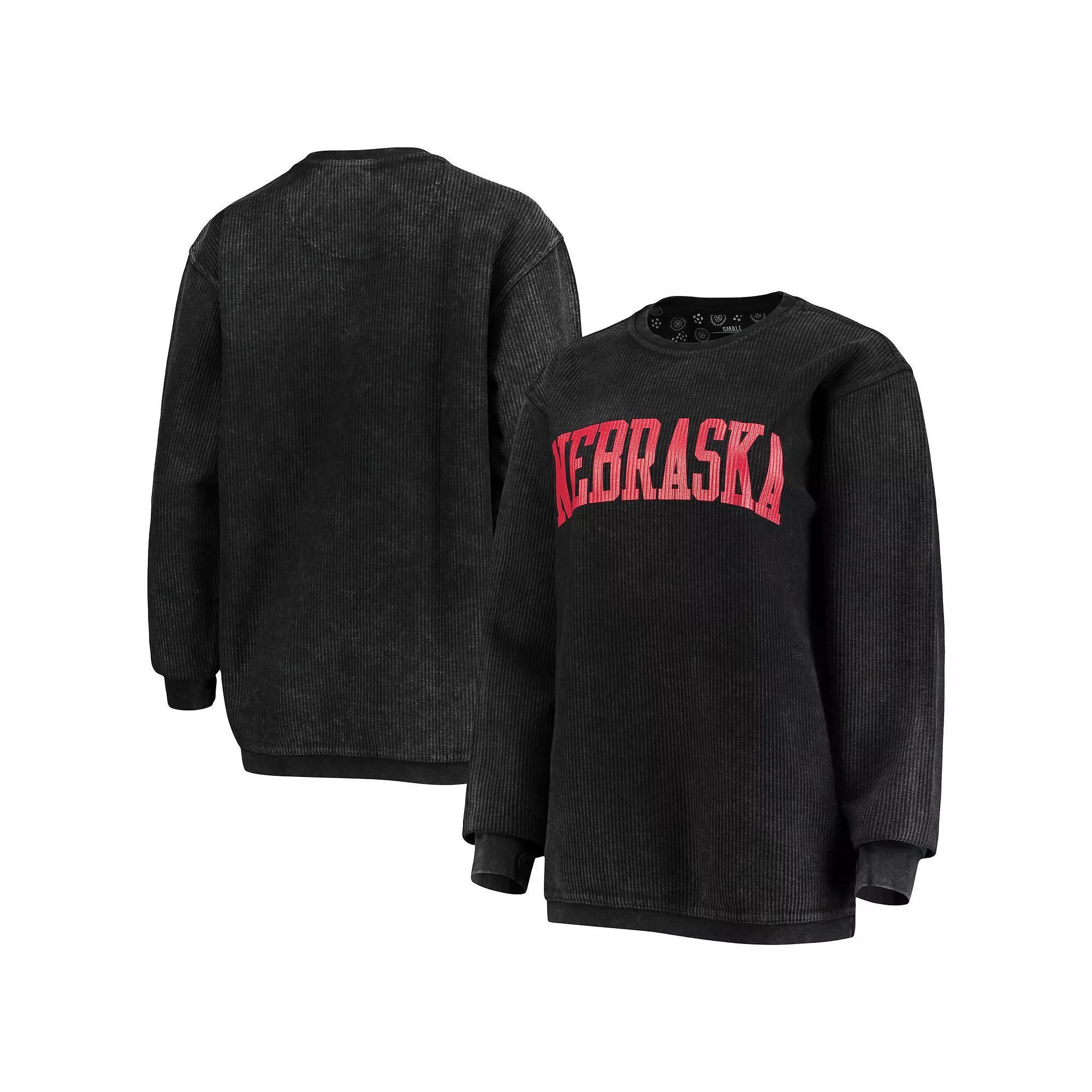Womens Pressbox Nebraska Huskers Comfy Cord Vintage Wash Basic Arch Pullover Sweatshirt Product Image