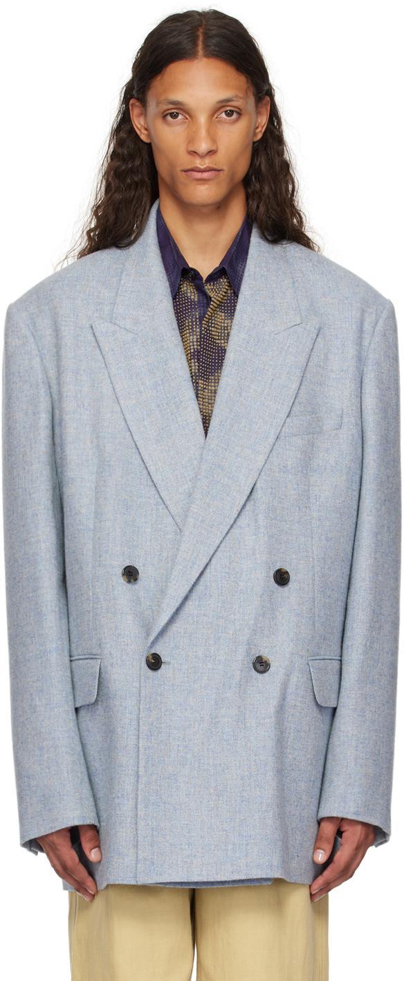 DRIES VAN NOTEN Blue Double-breasted Blazer In 505 Sky Product Image