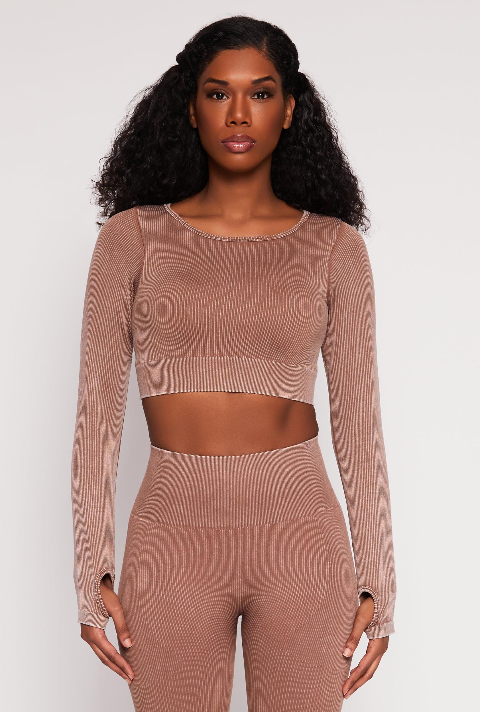 Womens Daisy Ribbed Knit Long Sleeve Crop Top Product Image