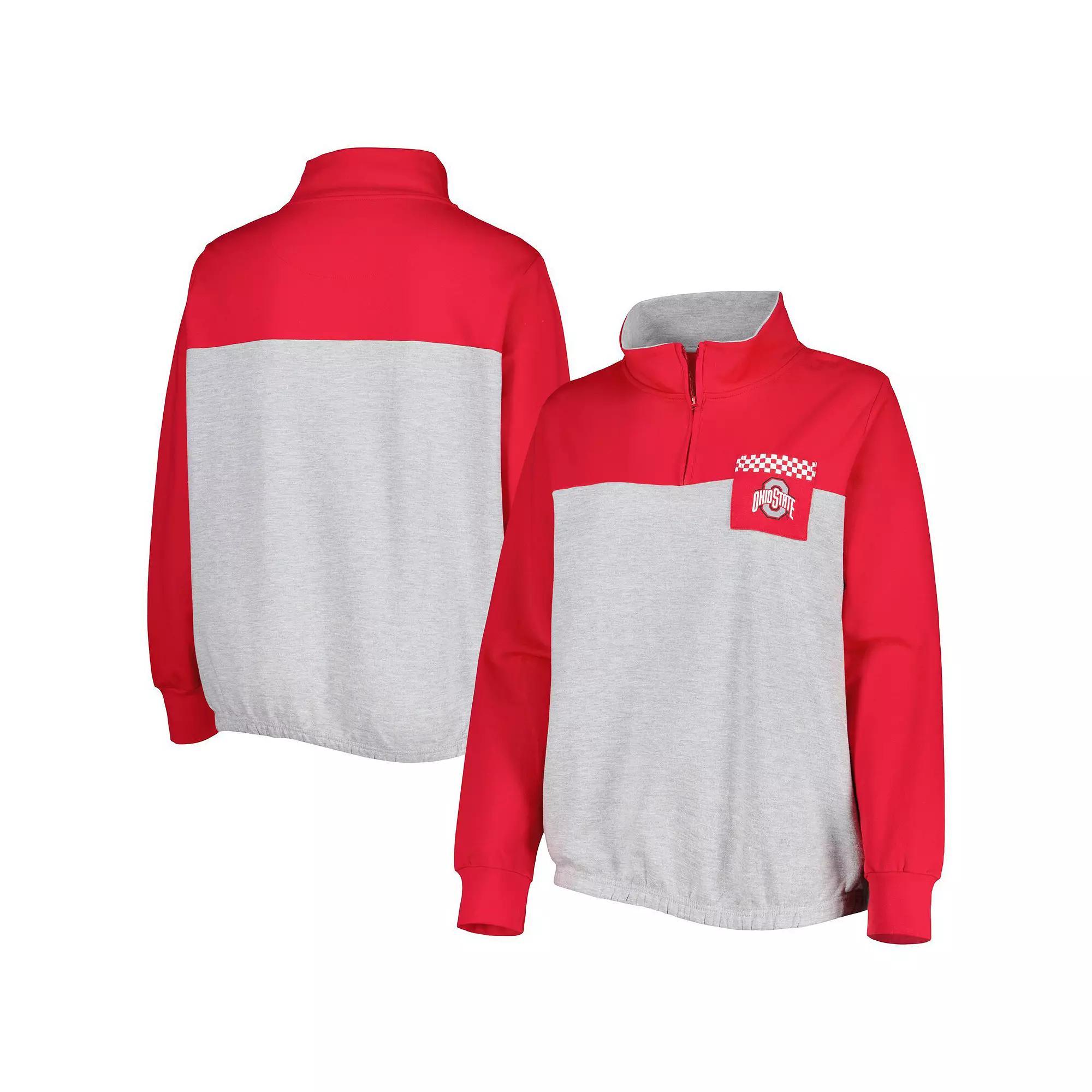 Women's Heather Gray/Scarlet Ohio State Buckeyes Plus Size Sideline to Sideline Quarter-Zip Top, Size: 2XL, Red Product Image