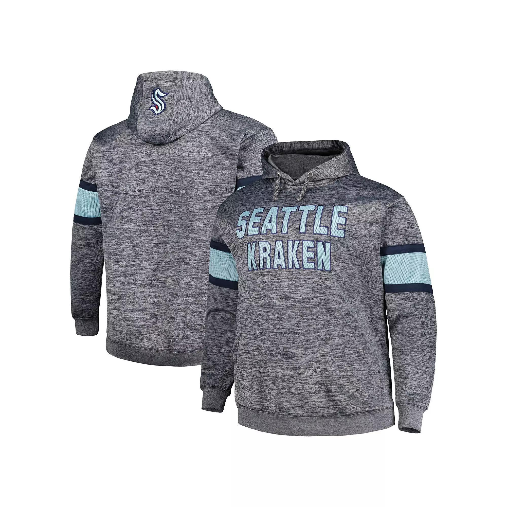 Men's Heather Charcoal Seattle Kraken Big & Tall Stripe Pullover Hoodie, Size: XLT, Krk Charco Product Image