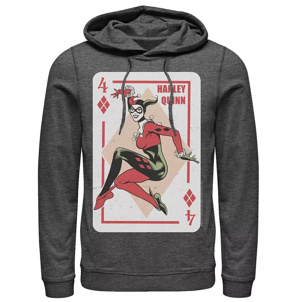 Men's DC Comics Harley Quinn Playing Card Hoodie, Size: Medium, Athletic Grey Product Image