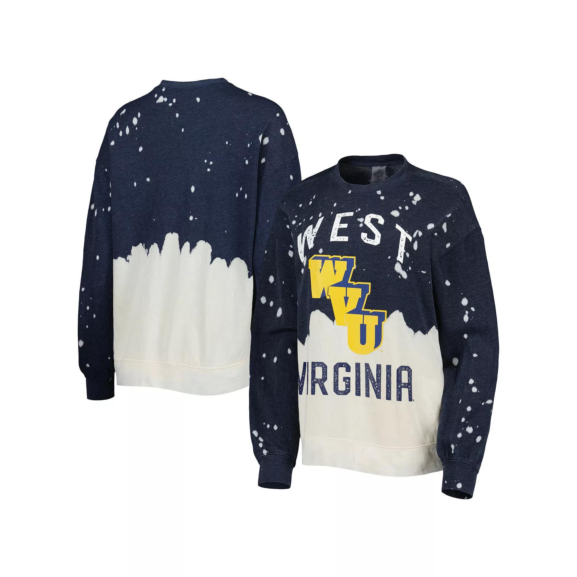 Women's Gameday Couture Navy West Virginia Mountaineers Twice As Nice Faded Dip-Dye Pullover Long Sleeve Top, Size: Large, Blue Product Image