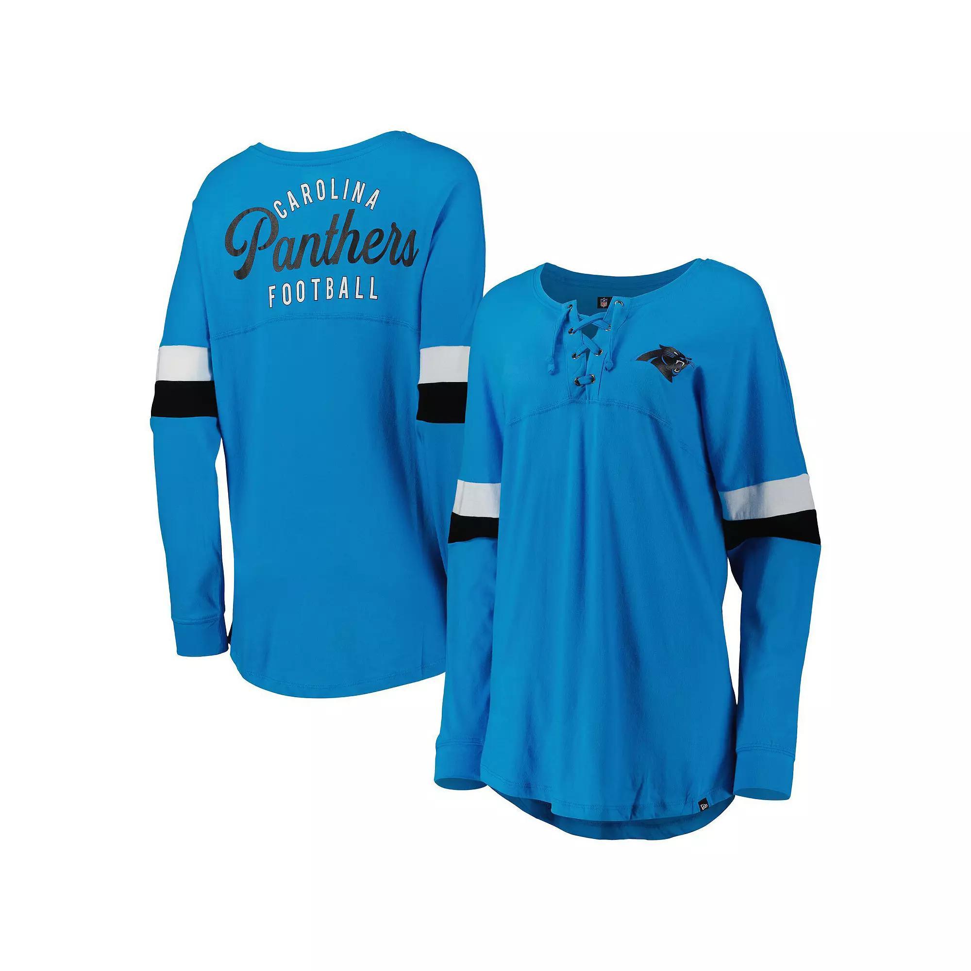 Women's New Era  Blue Carolina Panthers Athletic Varsity Lightweight Lace-Up Long Sleeve T-Shirt, Size: Medium Product Image