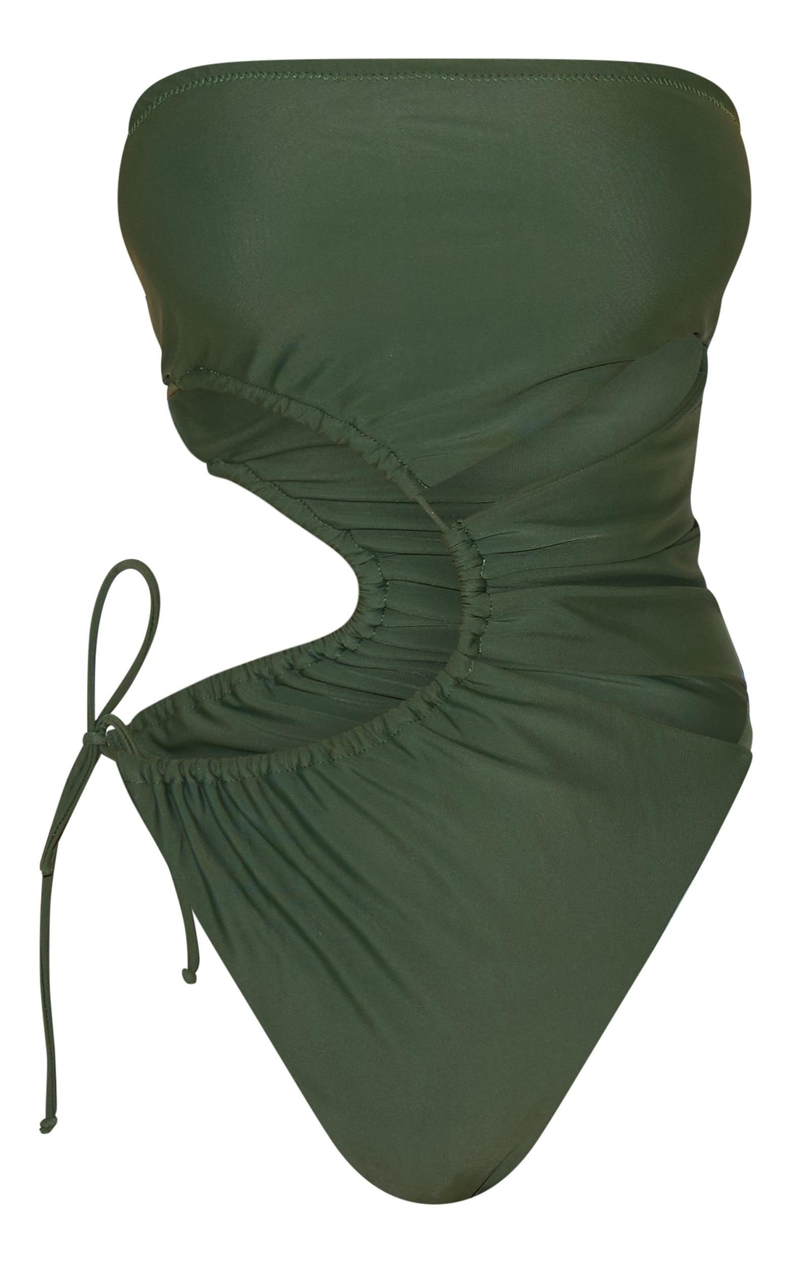 Khaki Bandeau Cut Out Tie Swimsuit Product Image