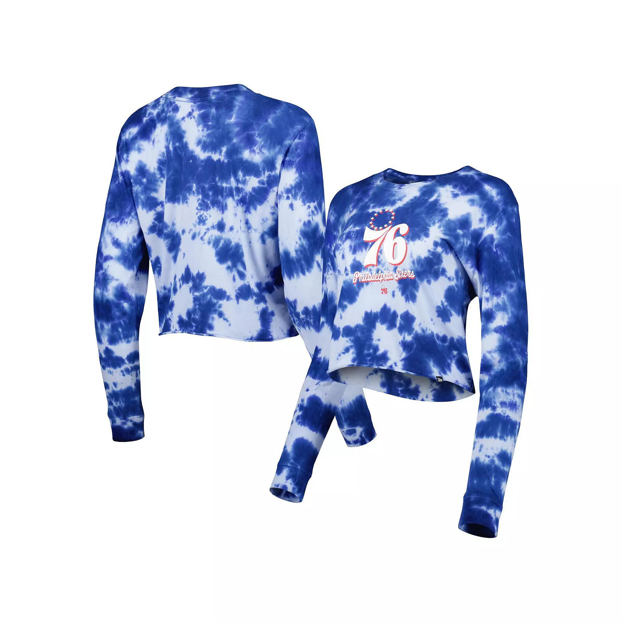 Women's New Era Royal Philadelphia 76ers Tie Dye Cropped Long Sleeve T-Shirt, Size: XL, 76r Blue Product Image