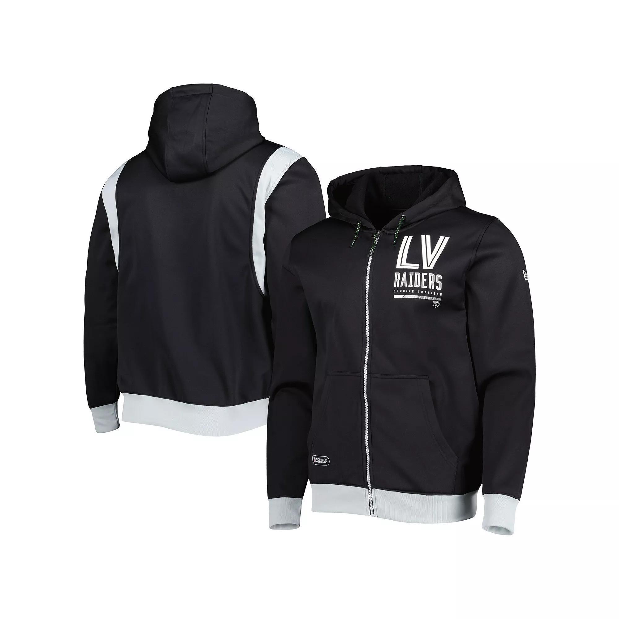 Men's New Era Black Las Vegas Raiders Combine Authentic Drop Back Full-Zip Hoodie, Size: Small, Lvr Black Product Image
