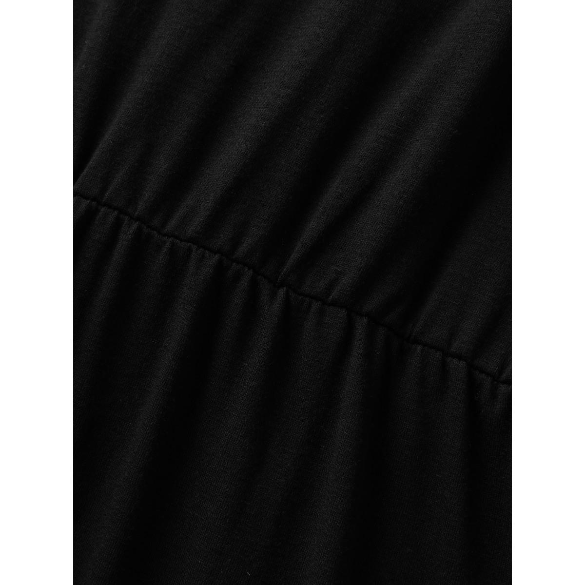 Plus Size Twist Front Button Slit Midi Dress Black Women V-neck Short sleeve Curvy BloomChic 14-16/1X Product Image