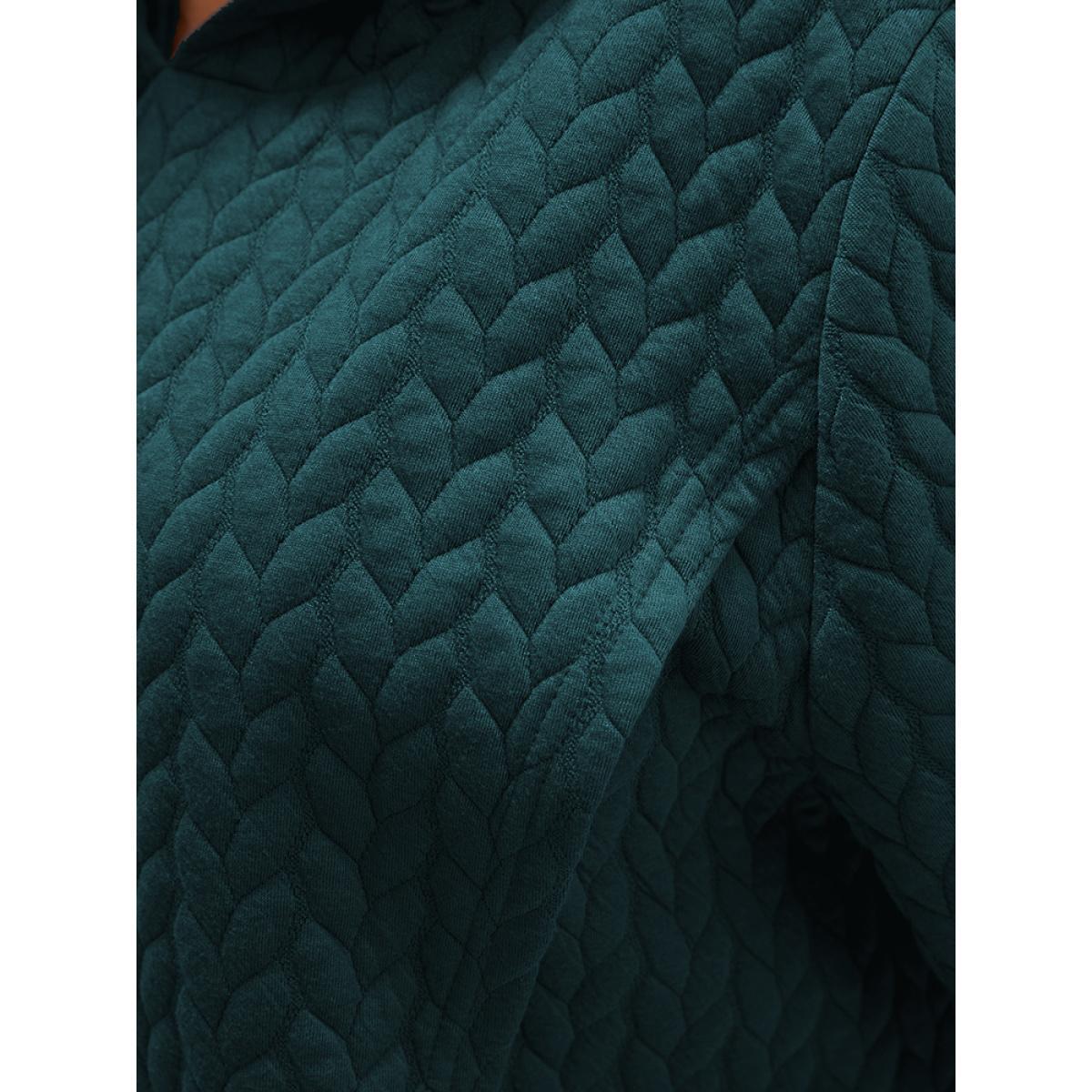 Plus Size Solid Asymmetrical Hem Cable Knit Hooded Sweatshirt Women DarkGreen Lounge Asymmetrical Hooded Everyday Sweatshirts BloomChic 26/4X Product Image