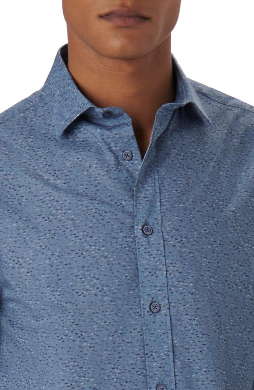 BUGATCHI Axel Stria Print Stretch Cotton Button-up Shirt In Dusty-blue Product Image