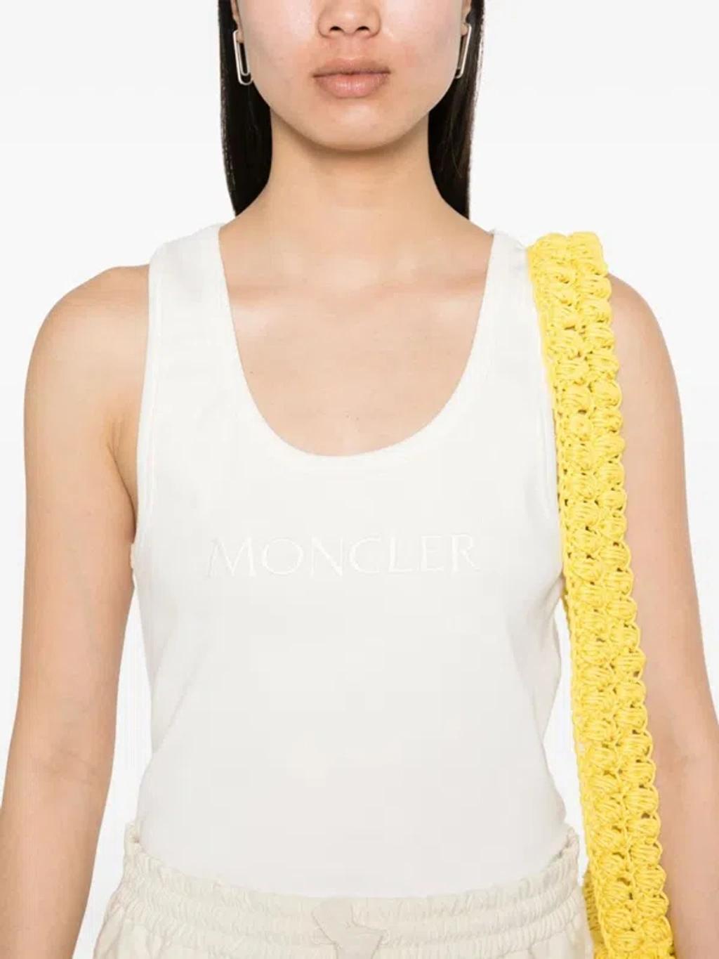 MONCLER Logo Embroidered Ribbed Tank Top In White Product Image