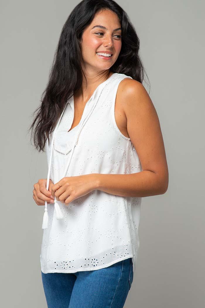 Sleeveless Eyelet Tie Front Tank Top Product Image