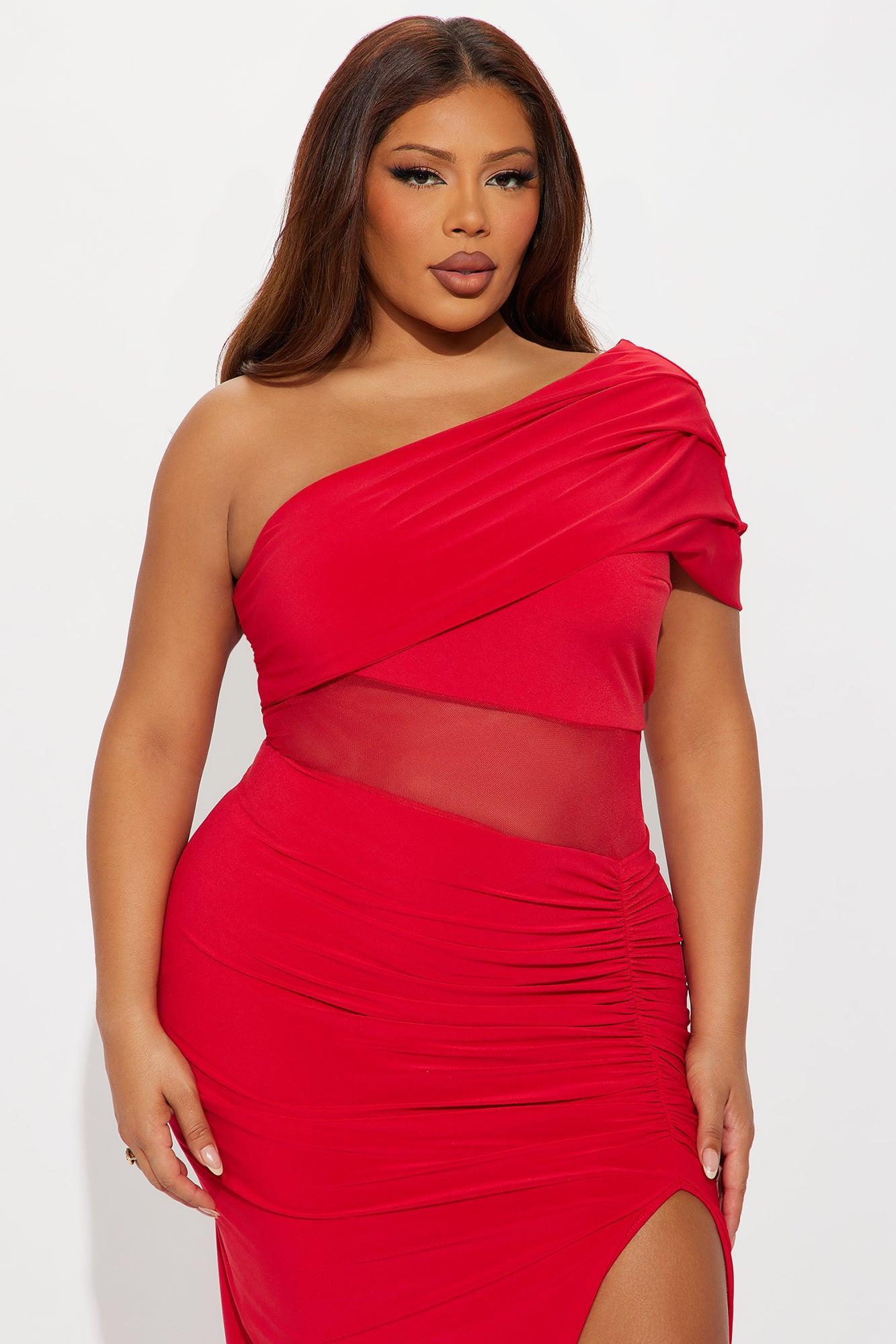 Over It One Shoulder Maxi Dress - Red Product Image