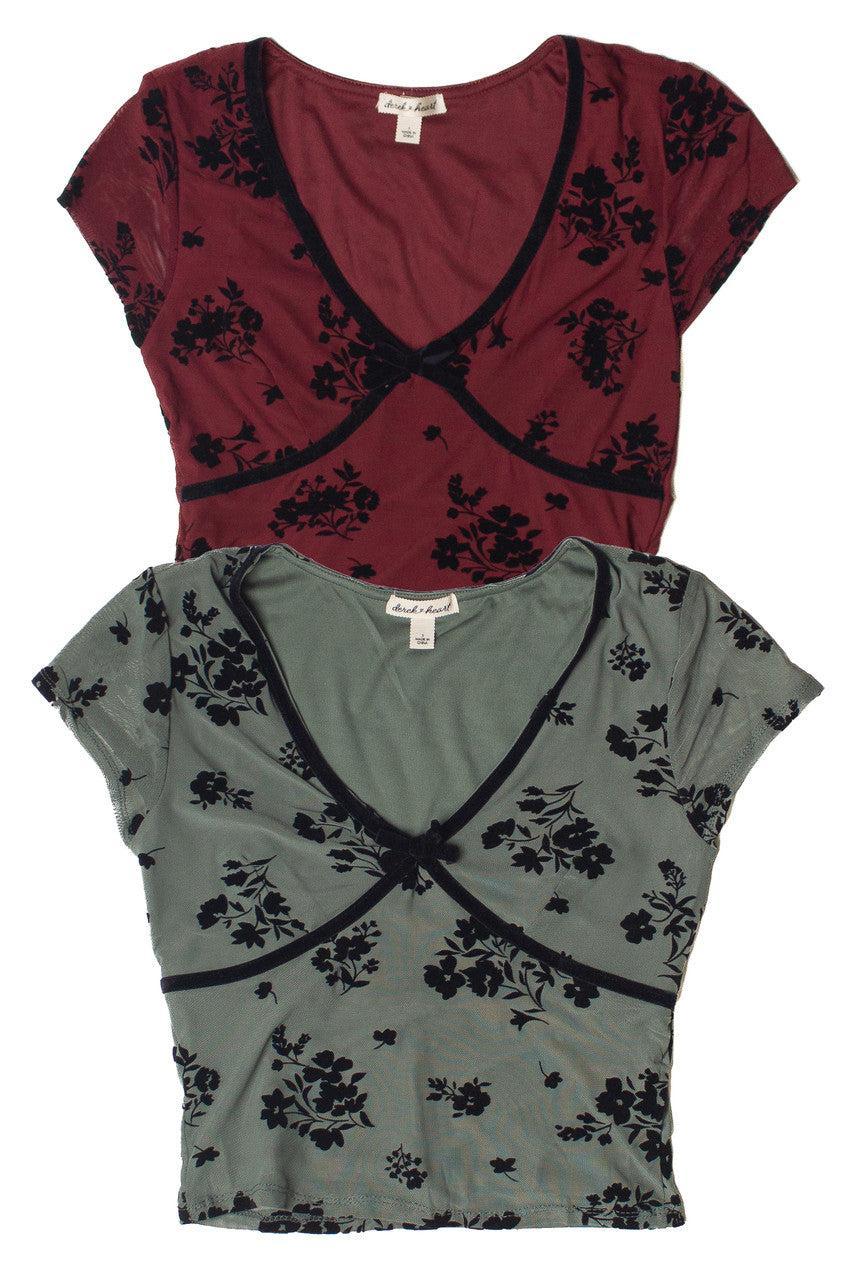 Velvet Floral Mesh Top Product Image