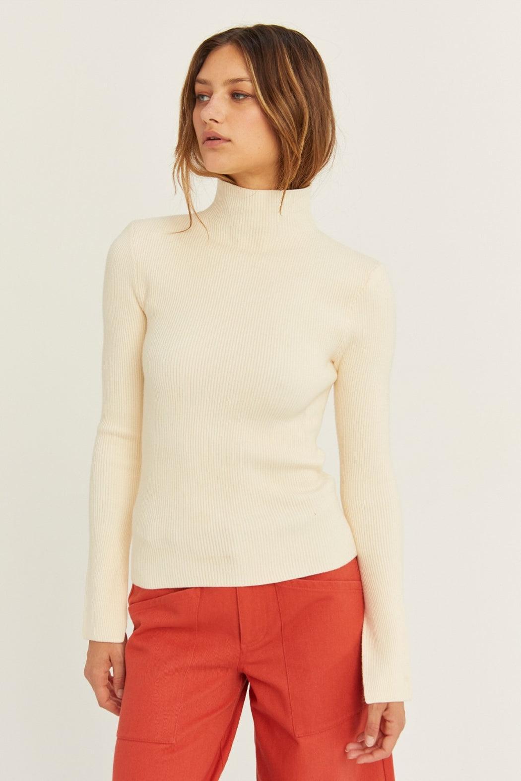 Padded Shoulder Ribbed Sweater Female Product Image