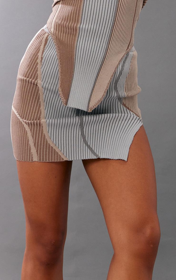 Taupe Asymmetric Two Tone Knit Micro Mini Skirt Product Image