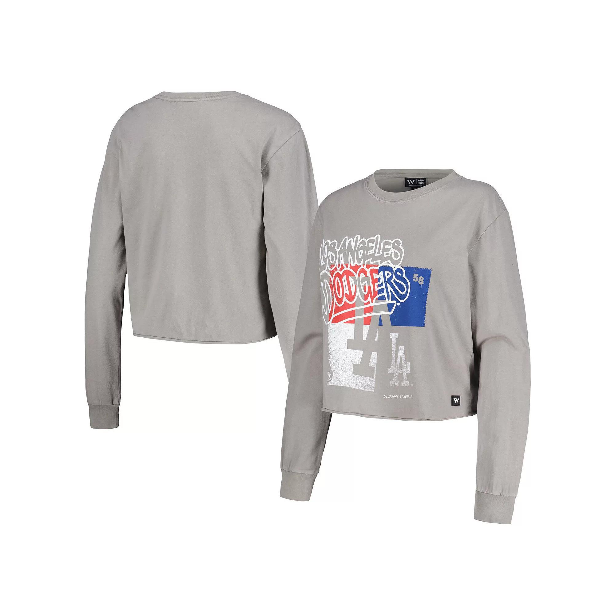 Women's The Wild Collective Gray Los Angeles Dodgers Cropped Long Sleeve T-Shirt, Size: XL, Grey Product Image