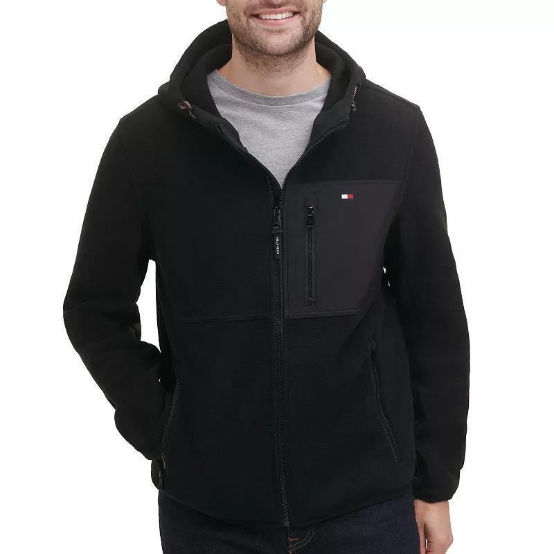 Men's Tommy Hilfiger Fleece Hooded Jacket, Size: XXL, Blue Red Product Image