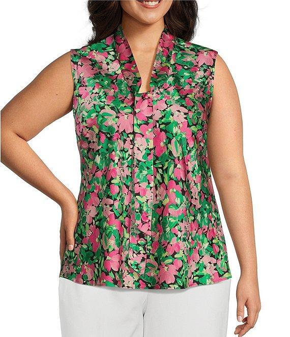 Kasper Plus Size Satin Sleeveless Tie Front Blouse Product Image