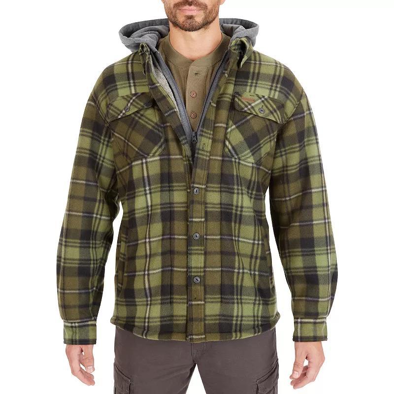 Men's Smith's Workwear Plaid Sherpa-Lined Microfleece Hooded Shirt Jacket, Size: Large, New Blue Product Image