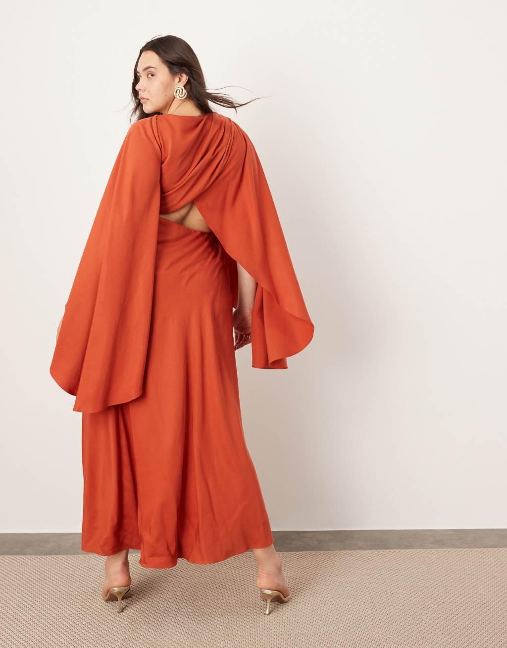 ASOS EDITION Curve volume flare sleeve grecian cut out maxi dress in rust Product Image