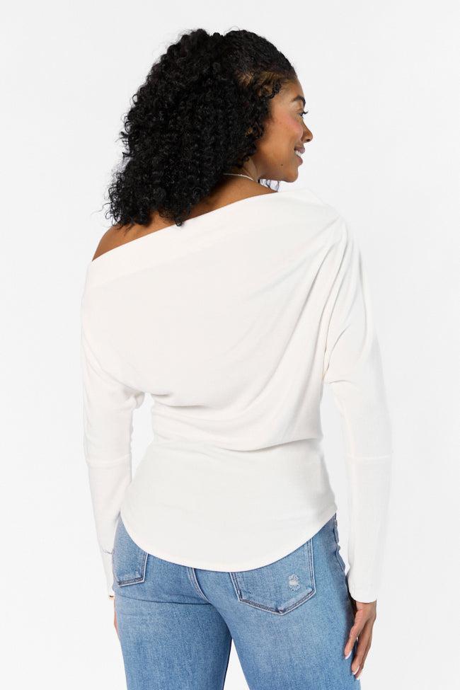 Giving It A Go Ivory Rib Off The Shoulder Top SALE Product Image