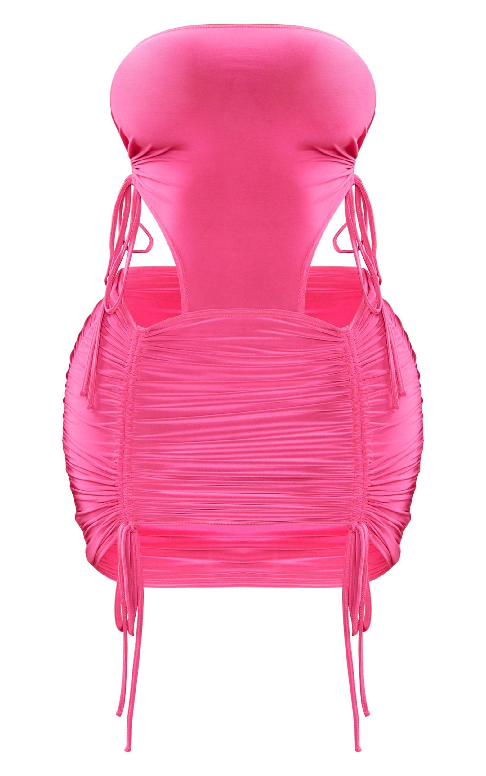 Shape Pink Slinky Bandeau Cut Out Ruched Bodycon Dress Product Image