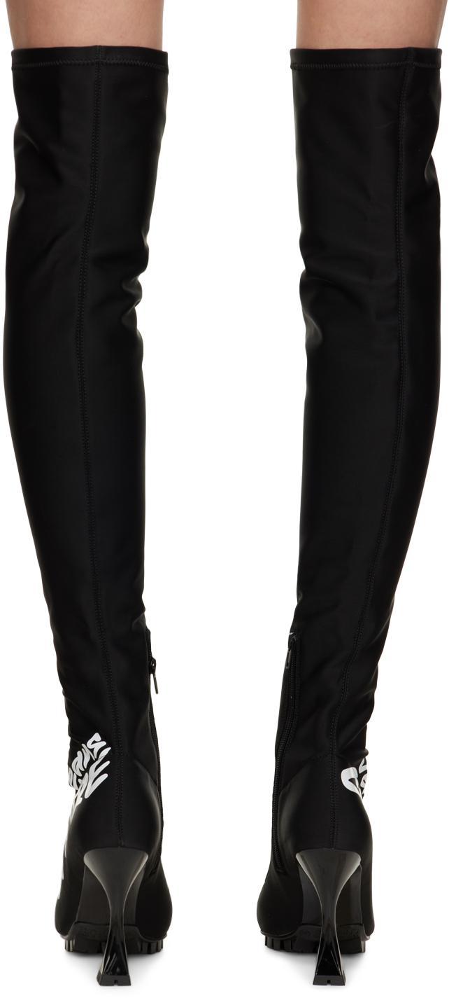 VERSACE JEANS COUTURE Logo-print Thigh-length Boots In El01 899+003 Product Image