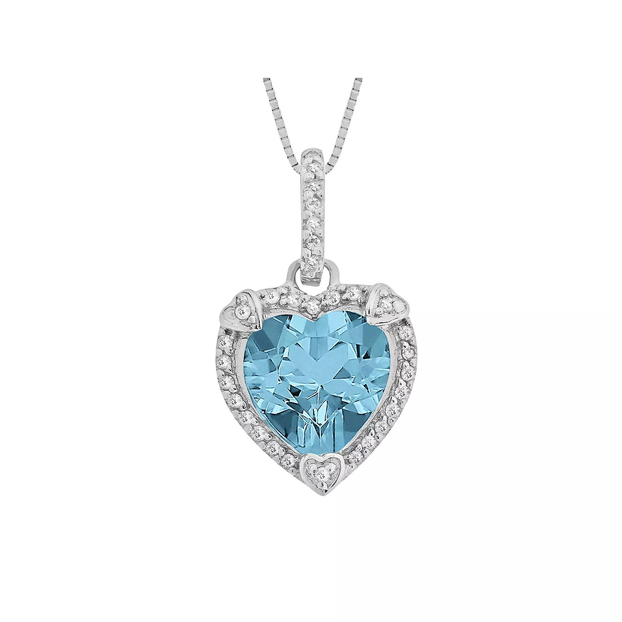 Gemminded Sterling Silver Blue Topaz and Diamond Accent Heart Frame Pendant, Women's, Size: 18" Product Image