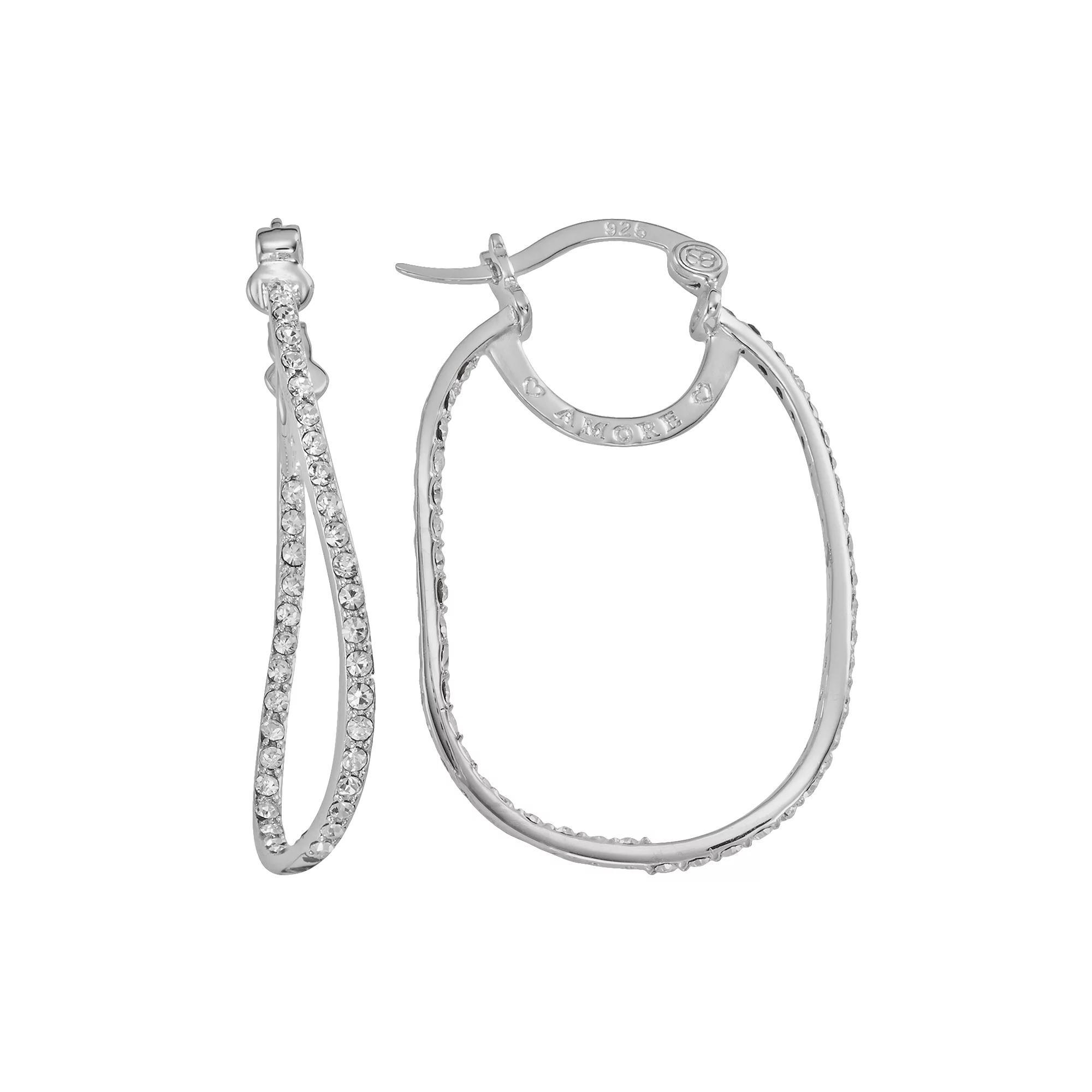 AMORE by SIMONE I. SMITH Platinum Over Silver Crystal Rectangular Inside-Out Hoop Earrings, Women's, White Product Image