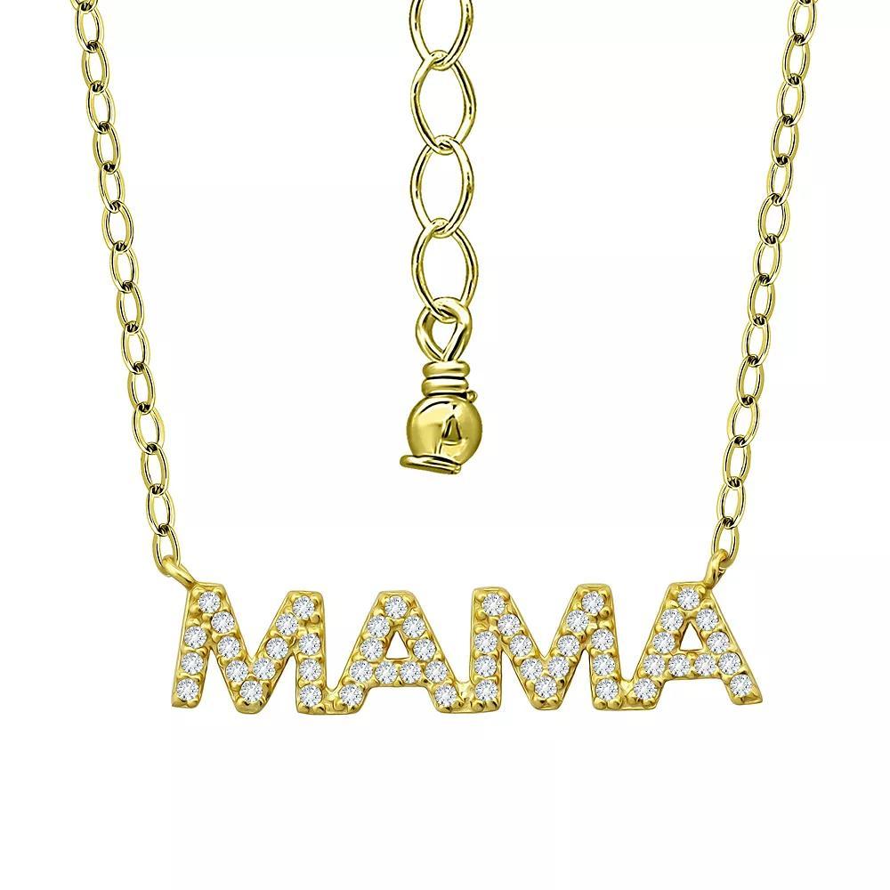 Aleure Precioso Sterling Silver Cubic Zirconia "MAMA" Necklace, Women's, Size: 18", Gold Tone Product Image