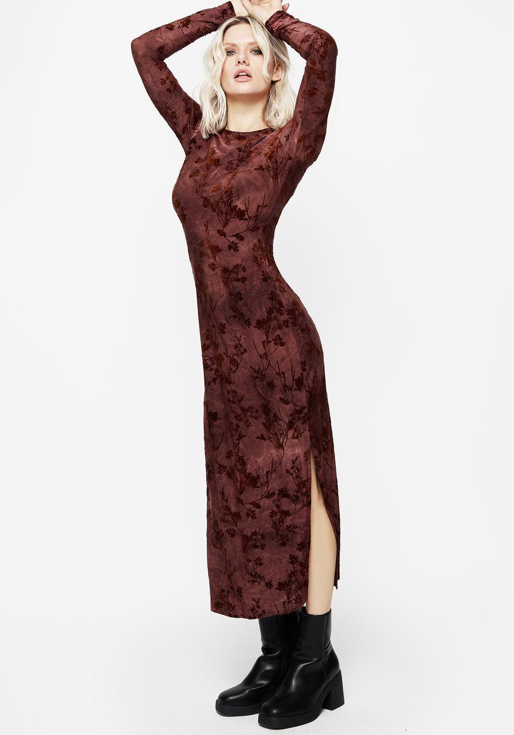Wytchelm Flocked Velour Midaxi Dress - Red Product Image