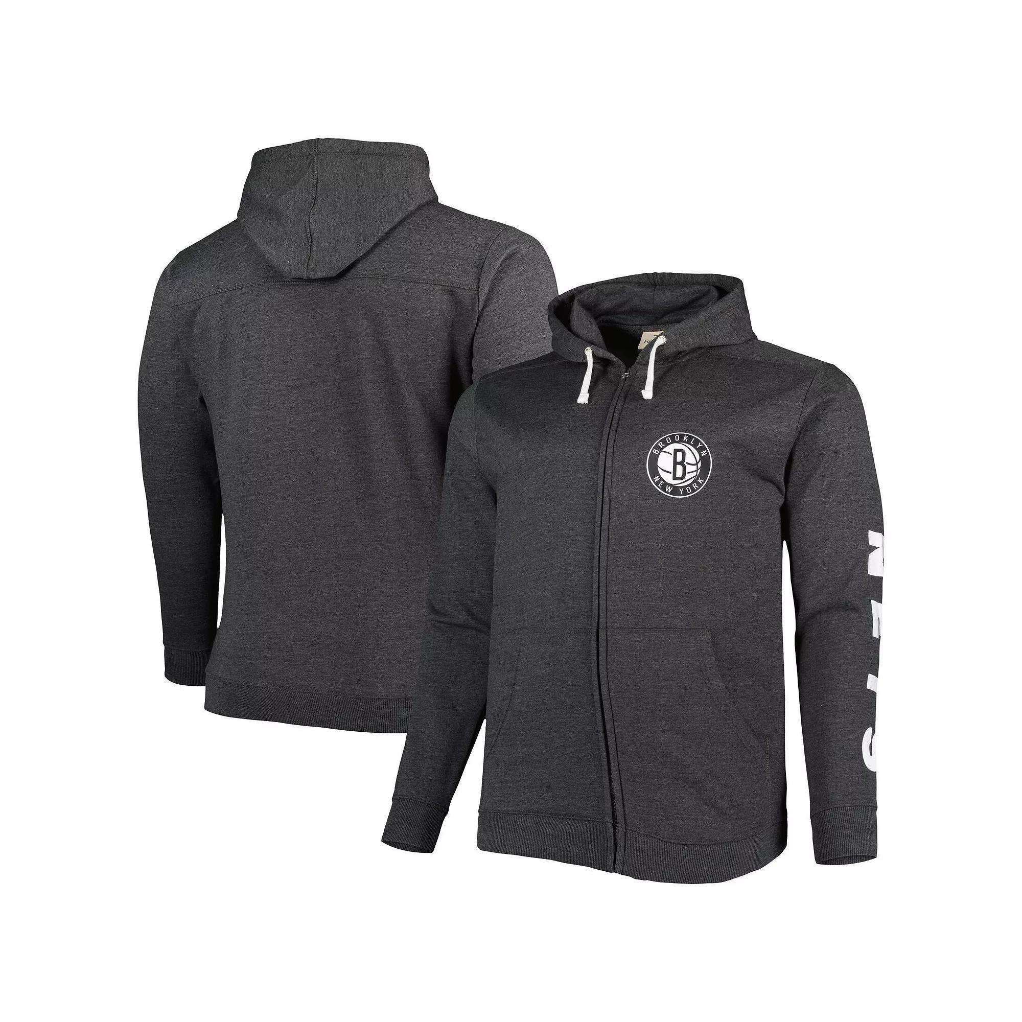 Men's Fanatics Branded Heathered Black Brooklyn Nets Big & Tall Down and Distance Full-Zip Hoodie, Size: 3XLT, Charco Product Image
