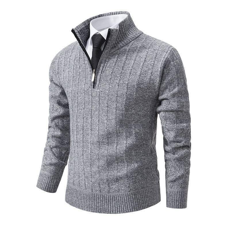 Mock Neck Half Zip Plain Sweater Product Image