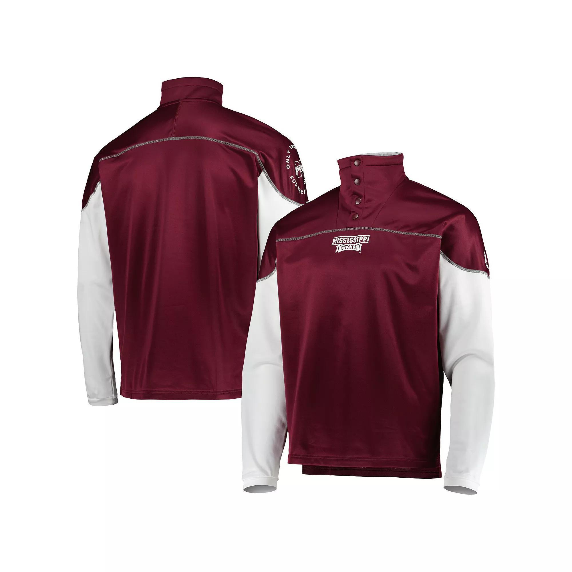 Men's adidas Maroon Mississippi State Bulldogs AEROREADY Knit Quarter-Snap Jacket, Size: Small, Mst Red Product Image