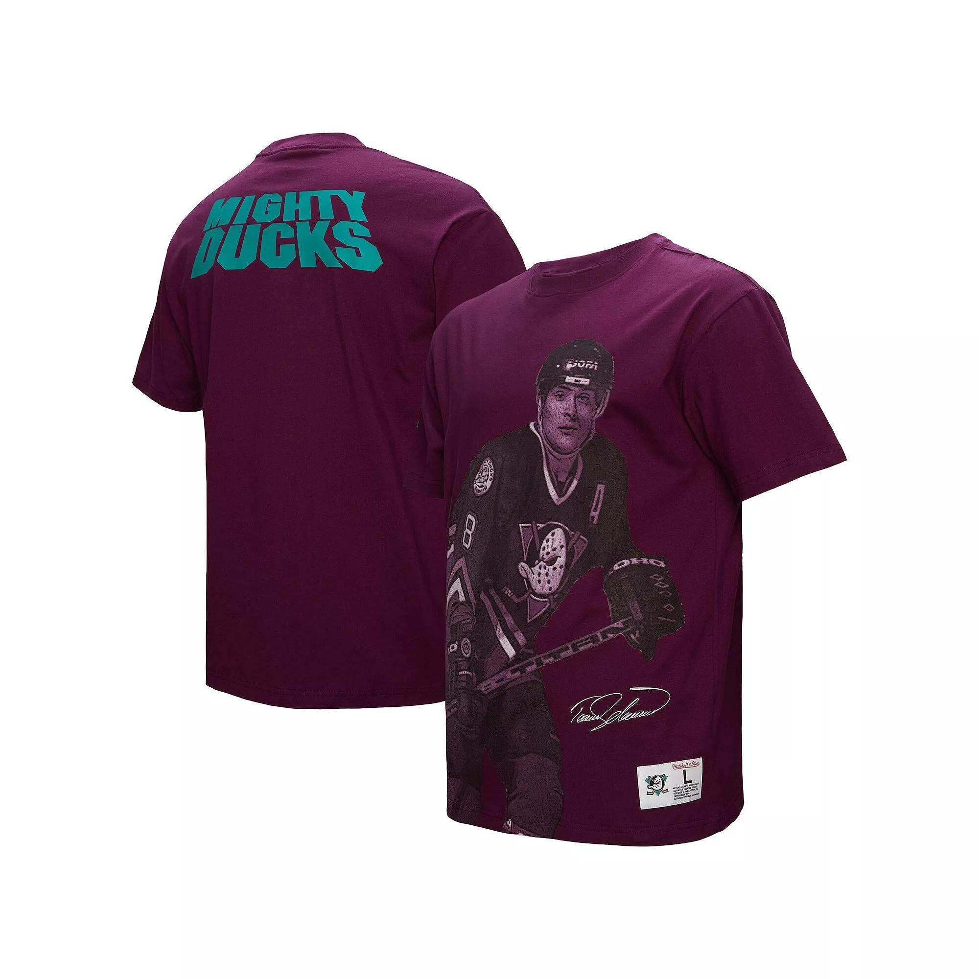 Men's Mitchell & Ness Teemu Selanne Purple Anaheim Ducks Ultimate Player Vintage Logo T-Shirt, Size: 4XL, Dks Purple Product Image