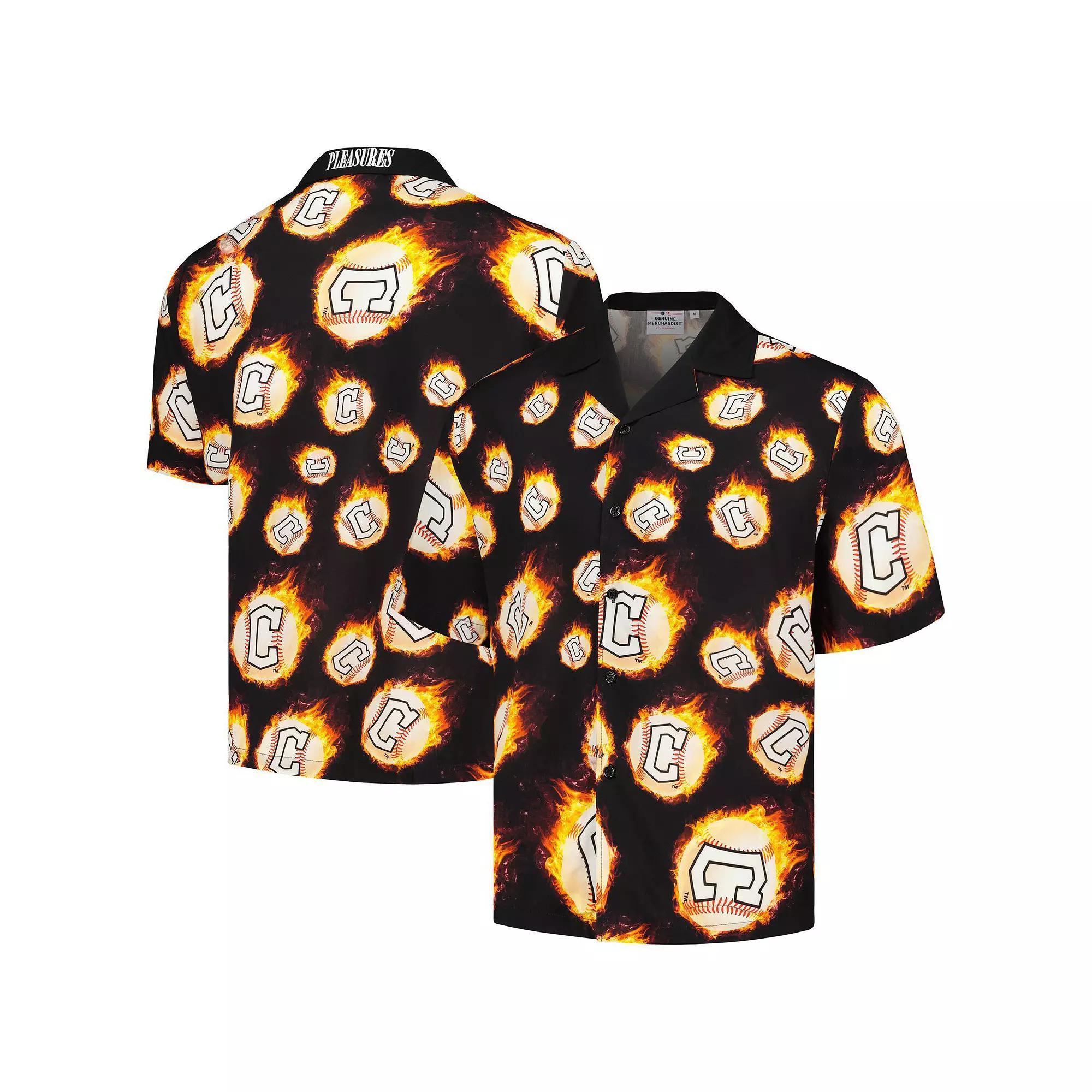 Men's Black Cleveland Guardians Flame Fireball Button-Up Shirt, Size: XL, Grd Black Product Image