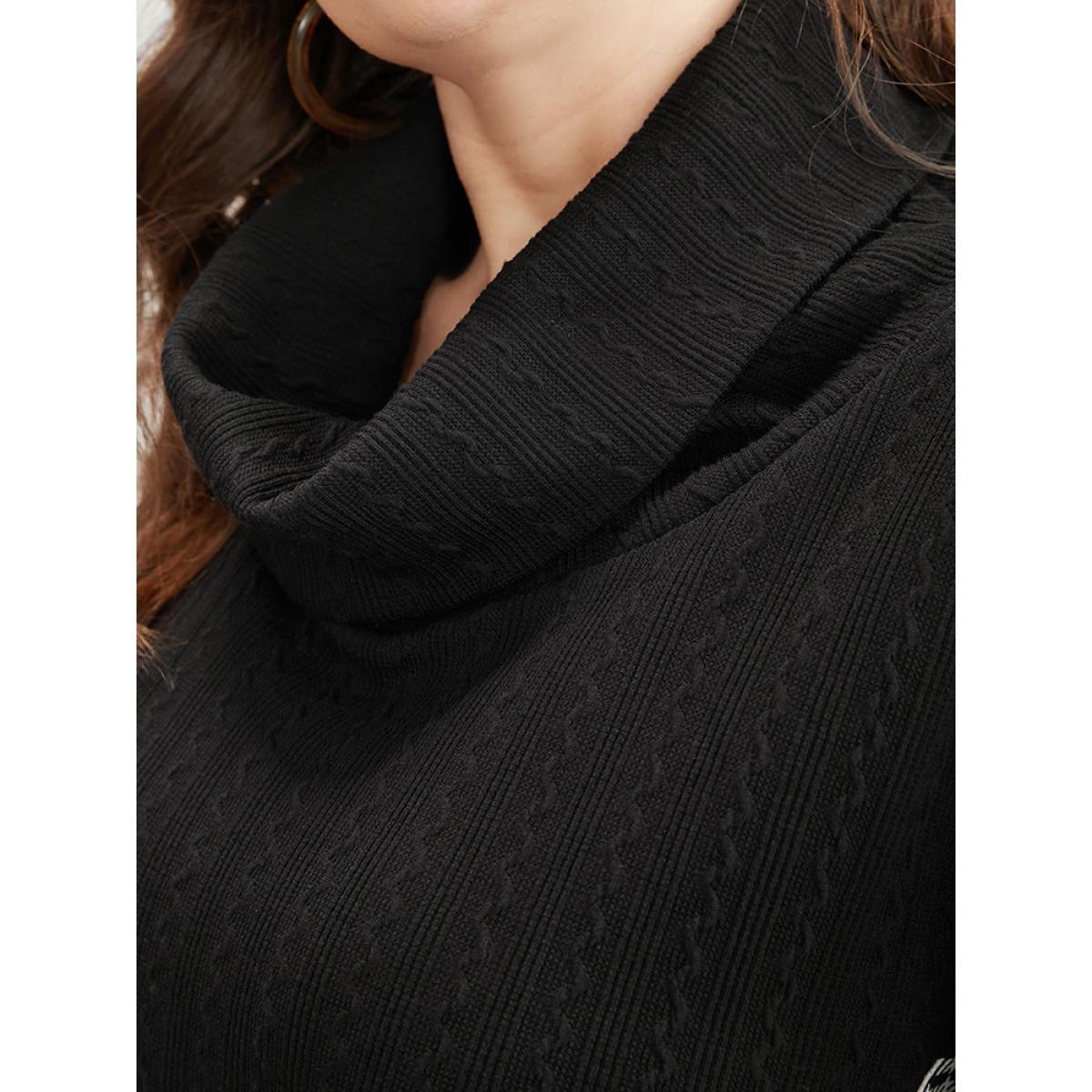 Plus Size Plaid Patchwork Button Detail Funnel Neck Sweatshirt Women Black Elegant Contrast Turtleneck Dailywear Sweatshirts BloomChic 30/6X Product Image