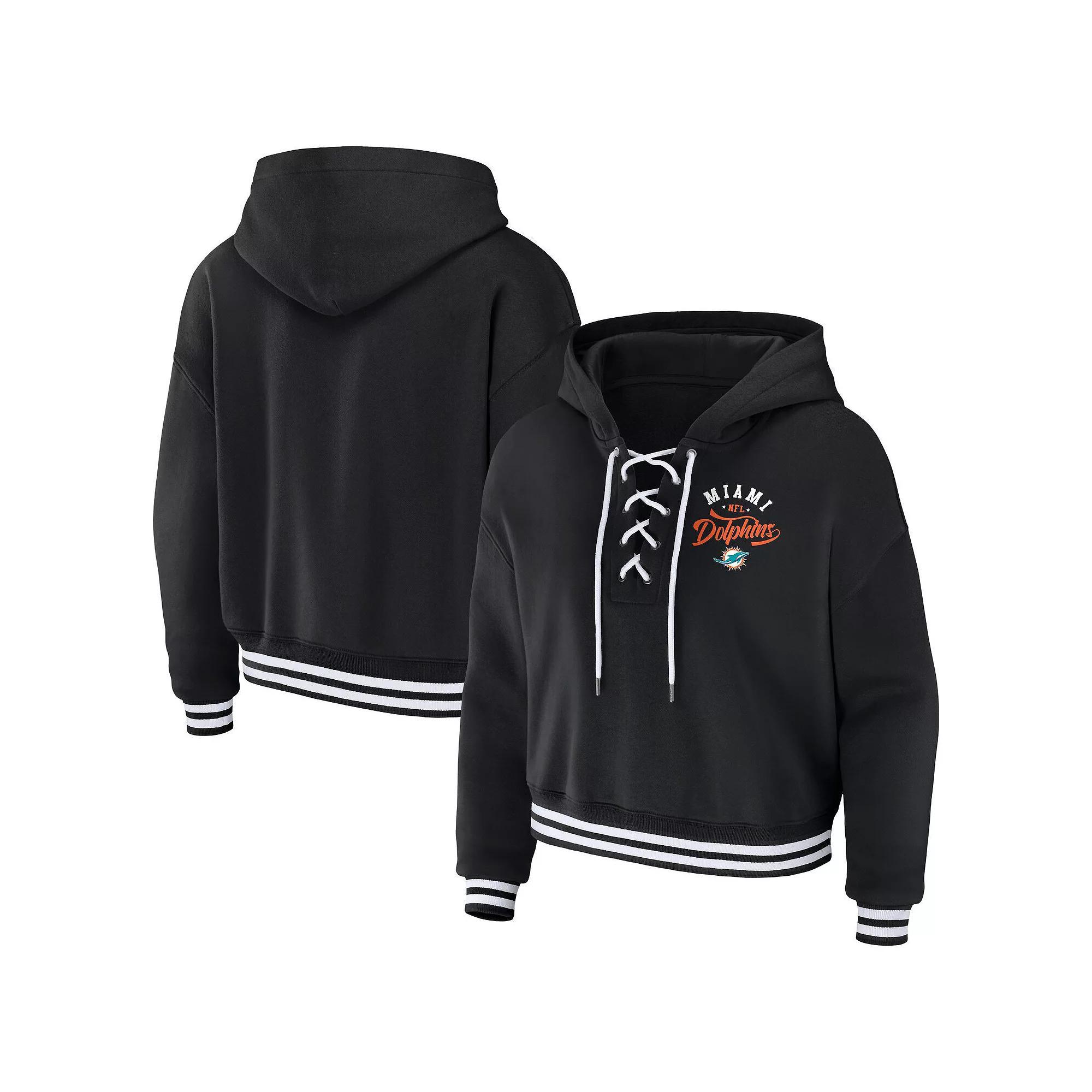 Women's WEAR by Erin Andrews  Black New England Patriots Lace-Up Pullover Hoodie, Size: XL Product Image