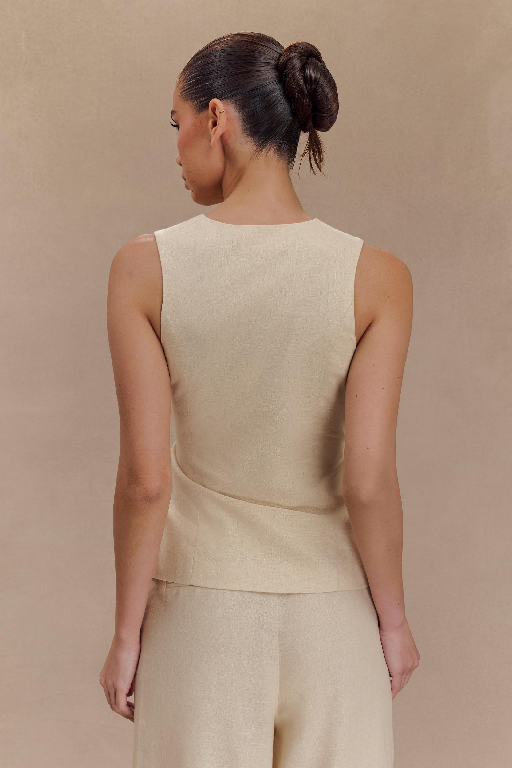 Brandi Linen Sleeveless Wrap Top - Wheat Marle Product Image