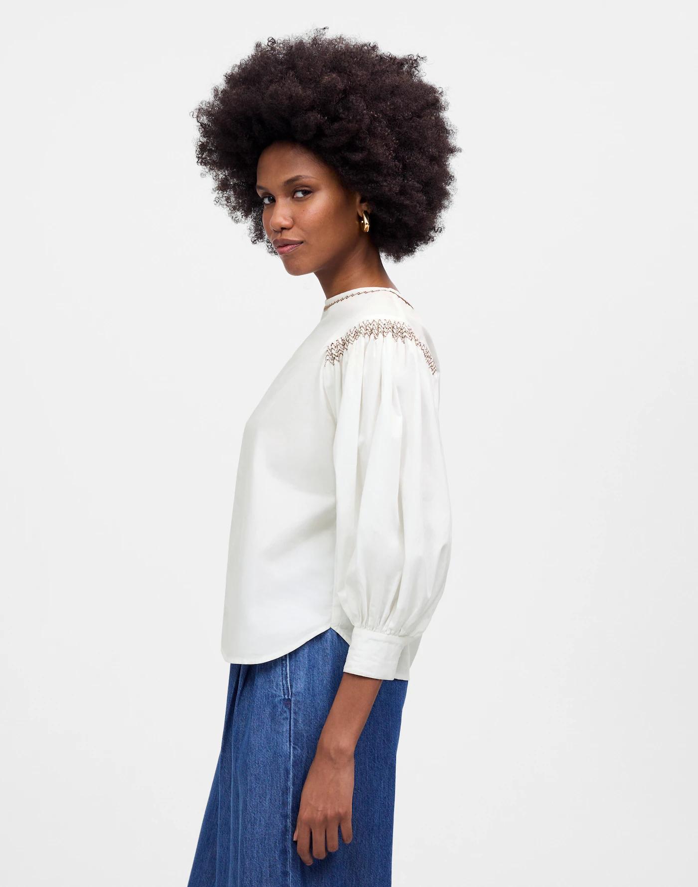 Embroidered Poplin Balloon-Sleeve Top Product Image