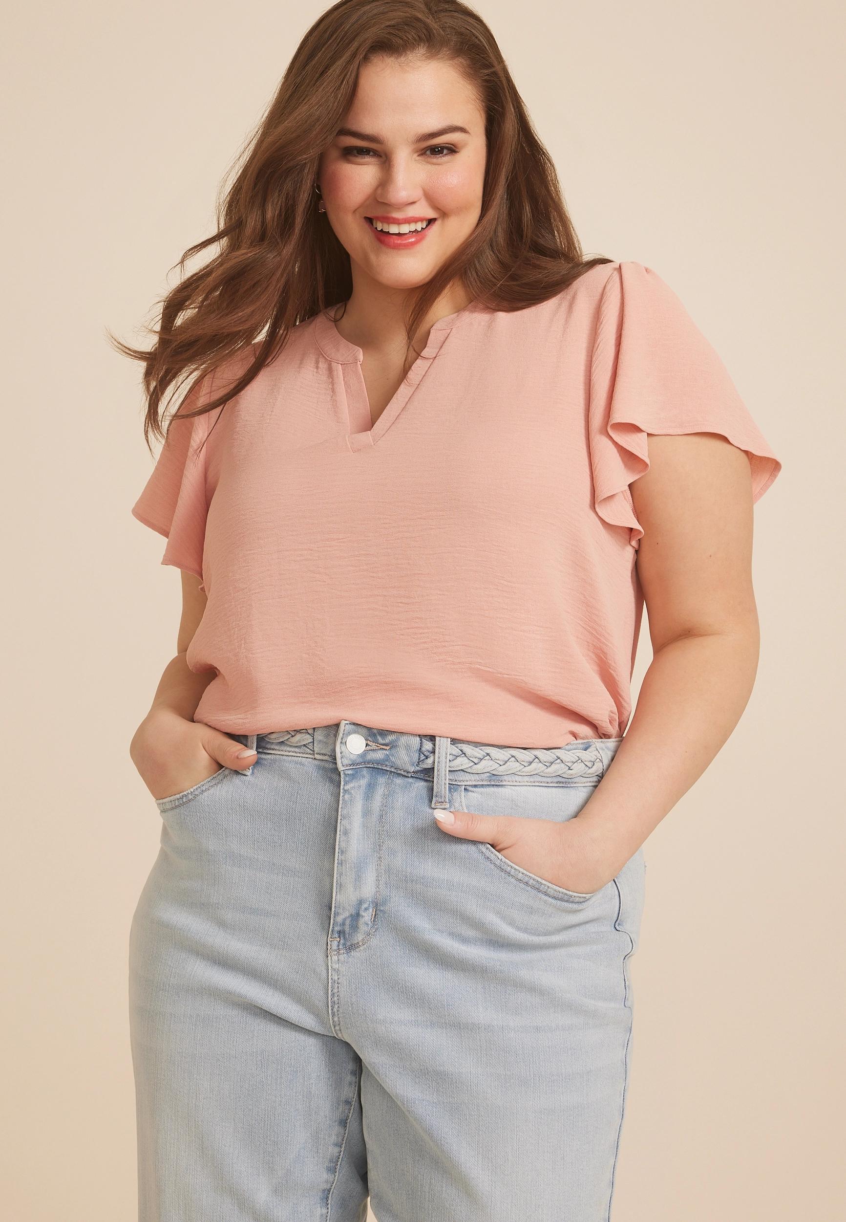 Maurices 4X Plus Size Womens Atwood Flutter Sleeve Blouse Blue Product Image