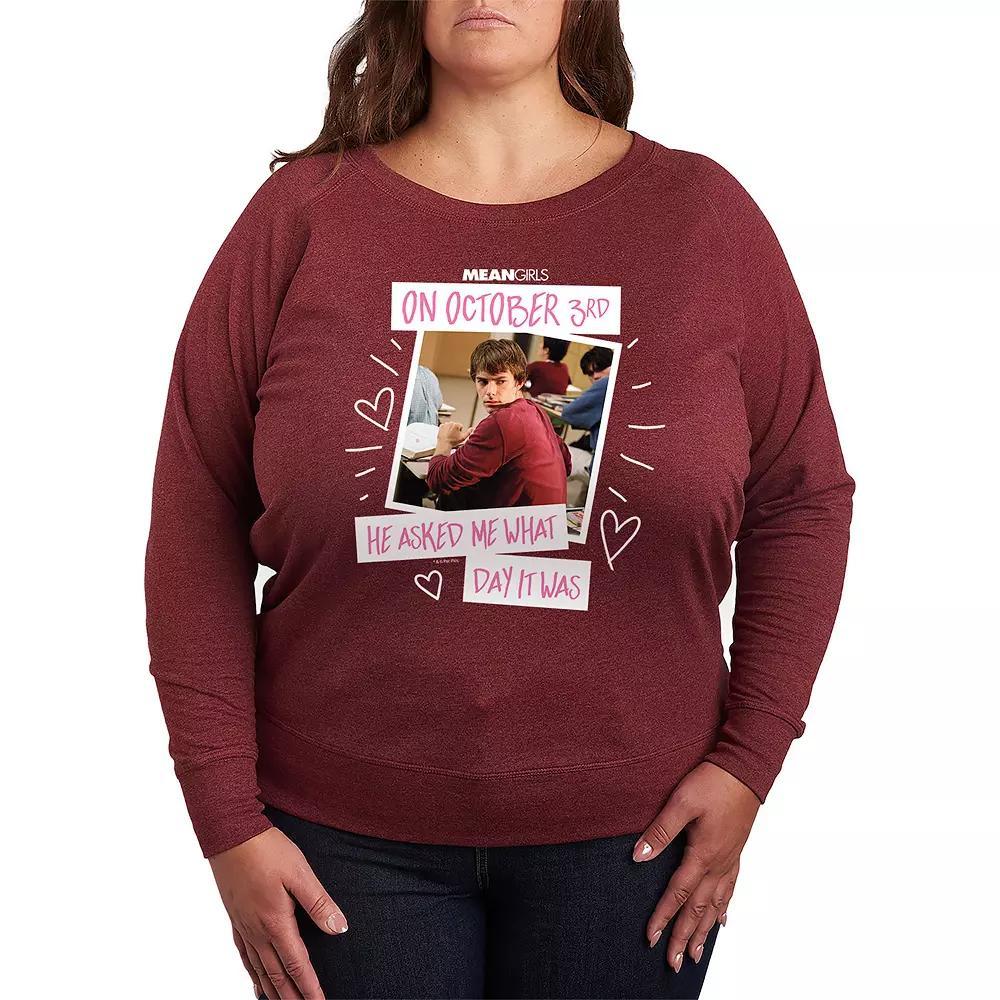 Plus Size Mean Girls October 3rd French Terry Long Sleeve Tee, Womens Grey Indigo Product Image
