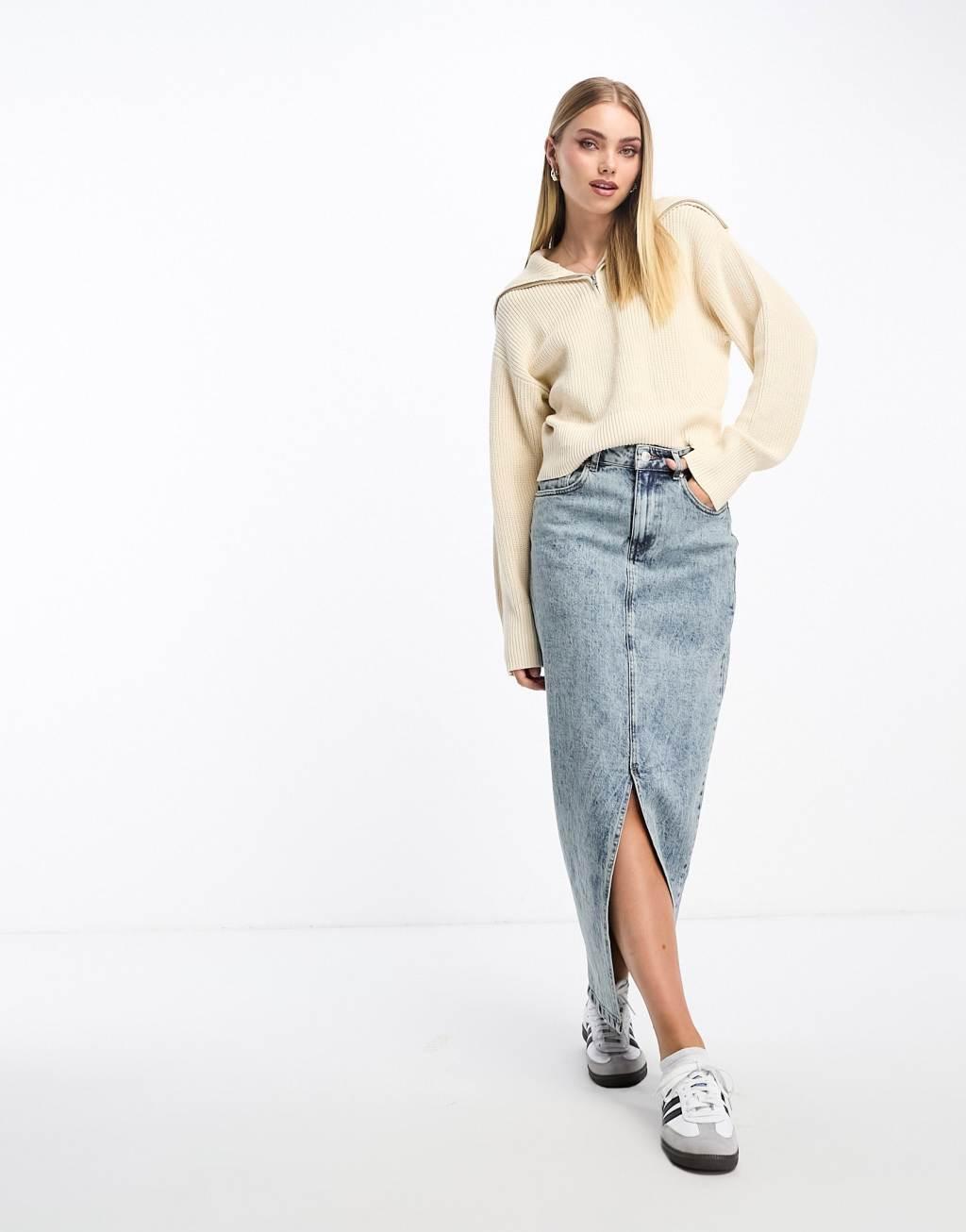 Monki high zip neck knitted sweater Product Image